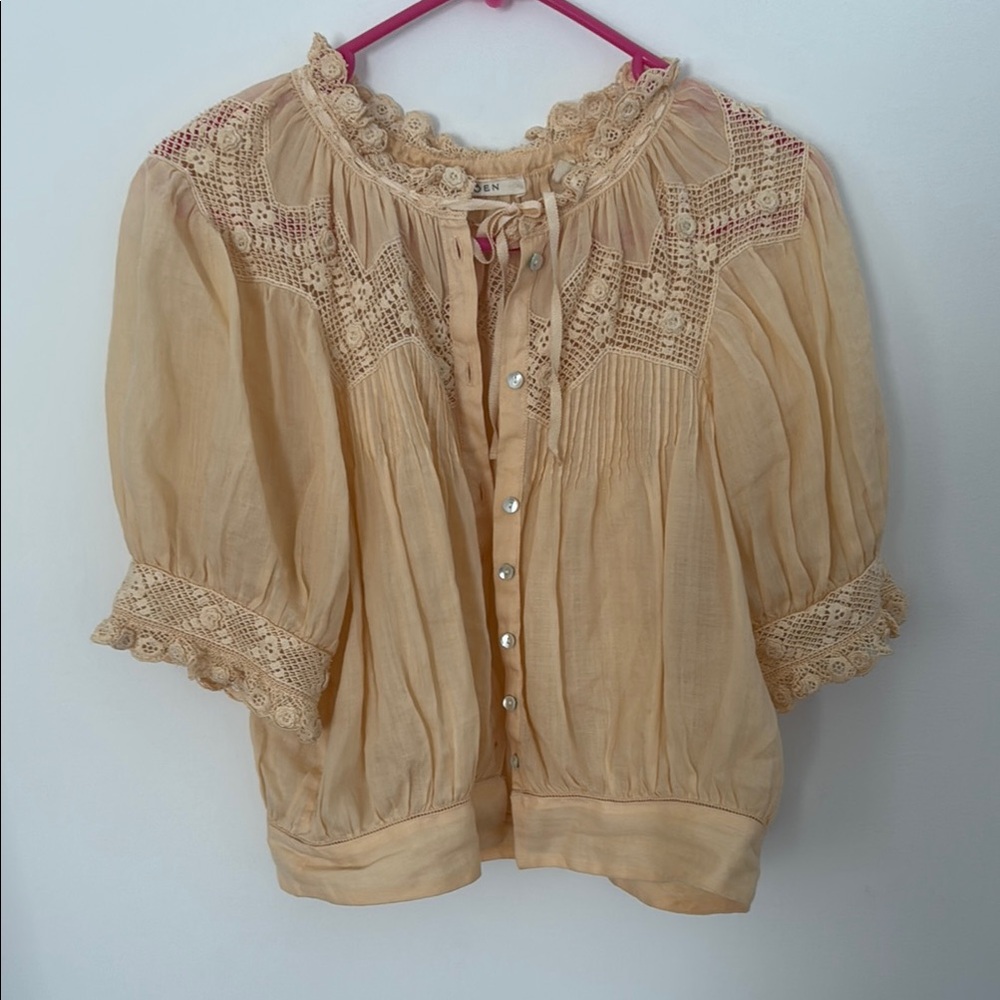 Doen Cream Puff Sleeve Blouse with Bib Collar